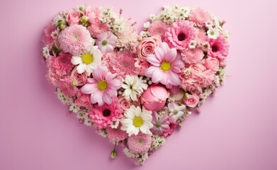 A heart shaped arrangement of pink and white flowers. Generative AI.