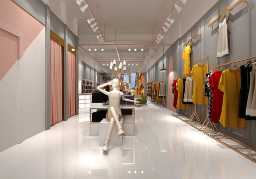 3d render fo fashion dress shop interior