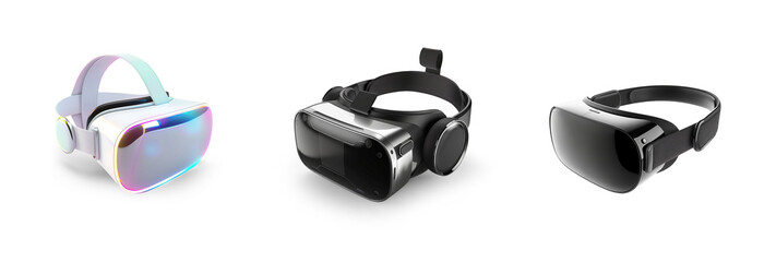 generic modern high-tech VR Virtual reality headset goggles headset controllers concept design set icons isolated on transparent png cutout background