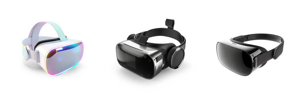 generic modern high-tech VR Virtual reality headset goggles headset controllers concept design set icons isolated on transparent png cutout background