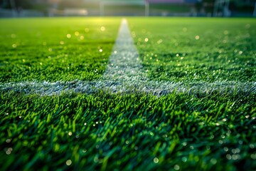 Vibrant Closeup of Soccer Field Lines on a Grassy Pitch: A Dynamic Sports Background. Concept...