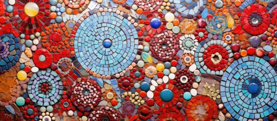 An image showcasing a detailed view of a wall made up of various colored stones forming a mosaic pattern