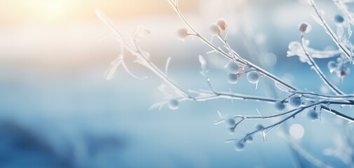 A close up of a branch with frost on it. Generative AI.