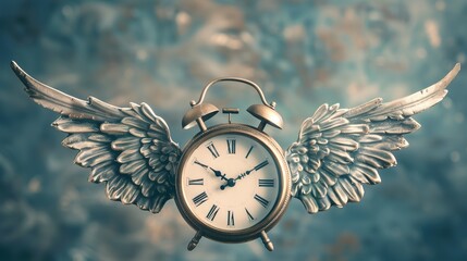 Winged Alarm Clock Conceptual Art - obrazy, fototapety, plakaty
