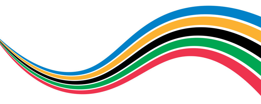 Abstract wavy stripes of Olympic games colors isolated on transparent background. Vector illustration