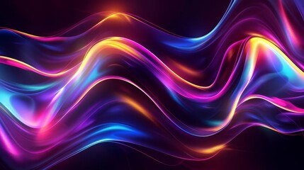Abstract Iridescent Holographic Neon Curved Wave Motion Background, Fluid Gradient Design