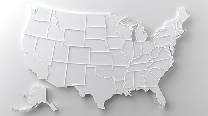 3D White Relief Map of the United States