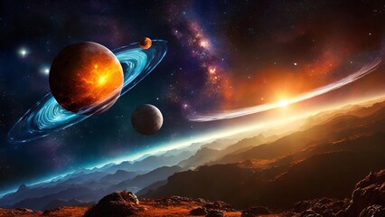 Detailed depiction of planets solar system, showcasing unique sizes, colors, and positions in space