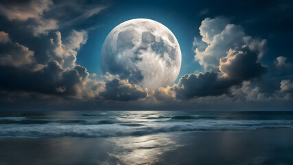 Fototapeta na wymiar Night landscape of a sandy beach illuminated by the moon