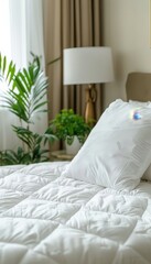 Close up of white mattress protector on the bed for enhanced search visibility and relevance