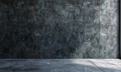 Minimalistic simple abstract dark background for product presentation. Shadow and light from the window on the wall. Black concrete wall mockup