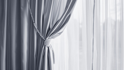  Elegant curtains in empty room.