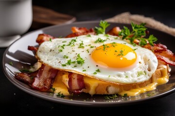 Fried egg with bacon and cheese breakfast