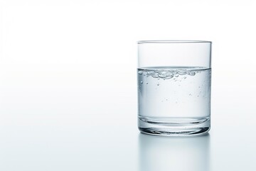 Glass of water with water drops on white background