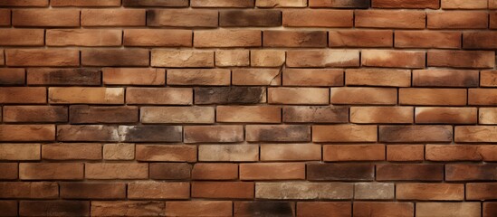 A detailed closeup of a brown brick wall showcasing the rectangular shape of each individual brick....