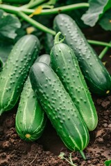 Organically grown ripe cucumbers thriving in a controlled greenhouse environment