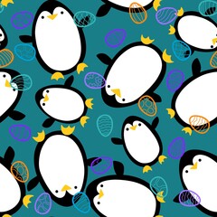 Spring Easter animals seamless penguin and eggs pattern for wrapping paper and kids print and party accessories
