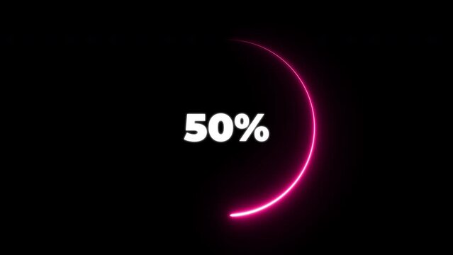 Loading scale. Loading bar. Video animation. loading motion graphics on a dark background. Buffering circle. Loading progress bar indicator. Loading Transfer Download 0-100% in neon effect