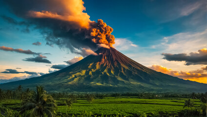 volcano smoke  Mayon Philippines - obrazy, fototapety, plakaty