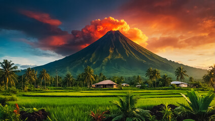  active  volcano Mayon Philippines   - obrazy, fototapety, plakaty