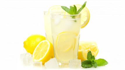 Mason jar glass of lemonade on white background . Generative Ai