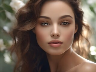 Naklejka premium portrait of a woman skin make up with hair