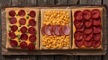  a couple of trays filled with different types of pizzas and toppings on top of each of them.