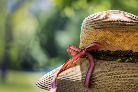 a straw hat adorned with a cheerful ribbon