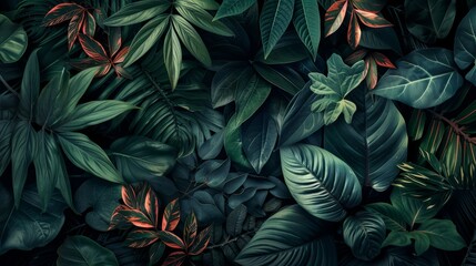 AI Generative. Notanical herbal exotic tropical plants herbs flowers botanical foliage background nature jungle lanfscape. Graphic Art - obrazy, fototapety, plakaty