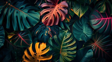Abstract tropical leaf colourful background. - obrazy, fototapety, plakaty
