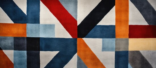 Photograph capturing a detailed view of a vibrant rug featuring a pattern of crossing lines