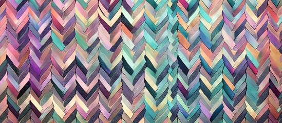 An up-close view of a vivid abstract painting featuring a colorful chevron pattern