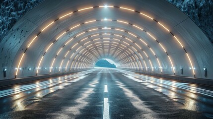 Naklejka premium Rendering of 3D architectural tunnel on highway with empty asphalt road