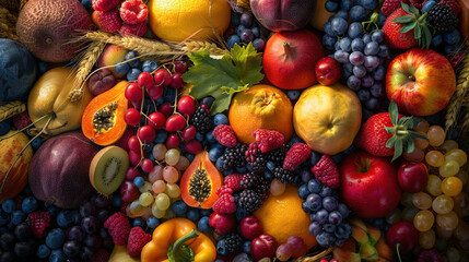 Vibrant Harvest: Close-up Views of Seasonal Fruits and Crops - obrazy, fototapety, plakaty
