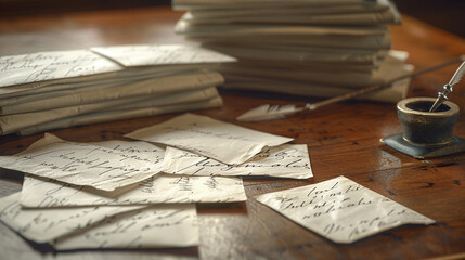 Vintage Handwritten Love Letters with Quill and Ink - obrazy, fototapety, plakaty