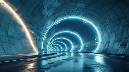 Obraz premium Rendering of 3D architectural tunnel on highway with empty asphalt road