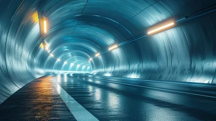 Meubelstickers Rendering of 3D architectural tunnel on highway with empty asphalt road © Jennifer