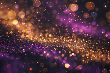 glitter vintage lights background. gold, purple and black. de-focused.