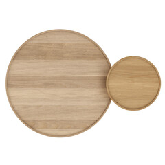 top view of 2-piece wood top coffee tables, on transparent background, 3d rendering