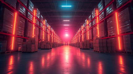 Warehouse - storage - logistics - supply chain - transportation of goods - shopping on the web - warehousing - neon 