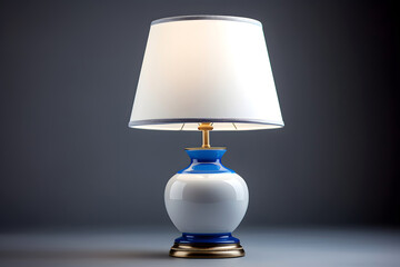 home lamp with lampshade on the table. electric lamp. home interior and equipment. lighting in the house