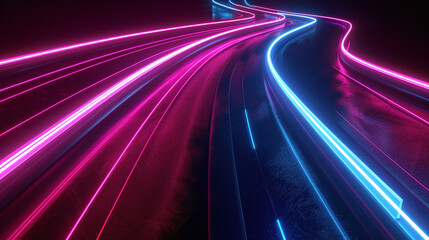Fototapeta na wymiar Dynamic Neon Light Trails on a Curved Path 
