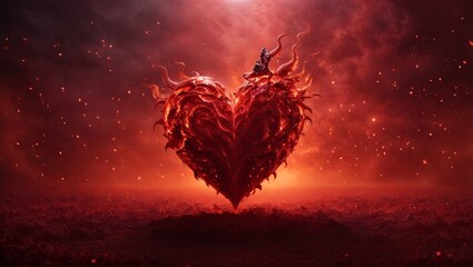 devil's heart, Romantic Heart theme, red color and love - obrazy, fototapety, plakaty