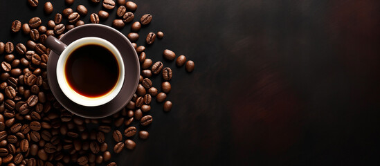 close up of a coffee and beans - obrazy, fototapety, plakaty