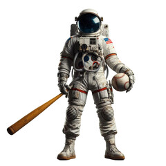 astronaut with baseball bat isolated on transparent background 3d render - Generative AI