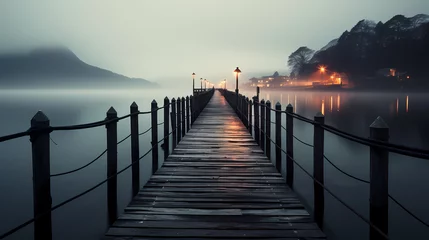 Rolgordijnen Mid shot of minimalist pier extending into lake © xuan
