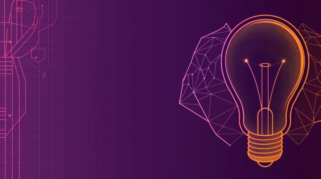 an image of a light bulb on a purple and pink background with a low polygonic design of a light bulb.