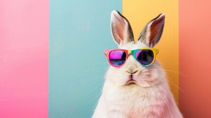 Cool easter bunny, rabbit with colorful sunglasses, isolated on a colorful background