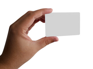 Obraz premium Hand holding a blank card on transparent background