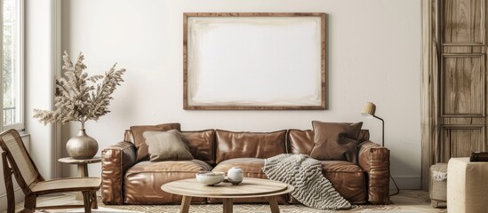 Mockup of a frame. Poster frame displayed in a comfortable room.